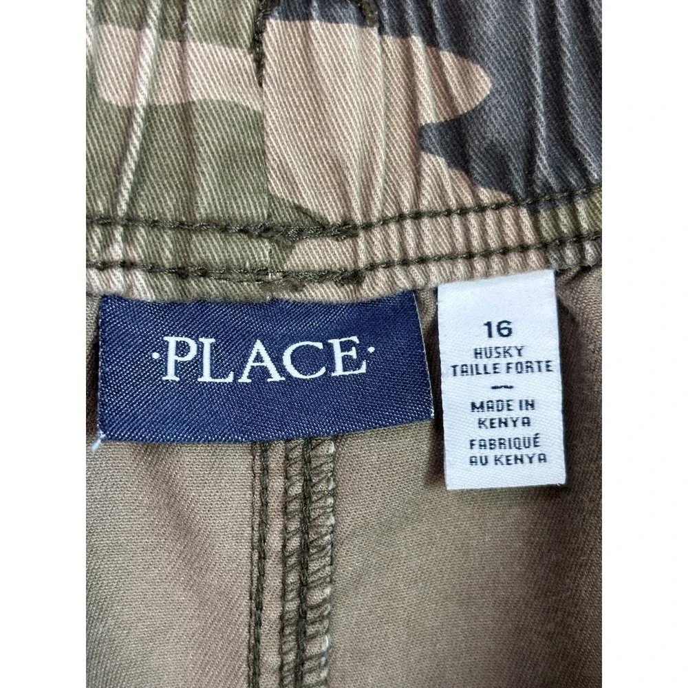 The Childrens Place Boys Camo Cargo Pants Green Brown Cotton Size 16 Husky